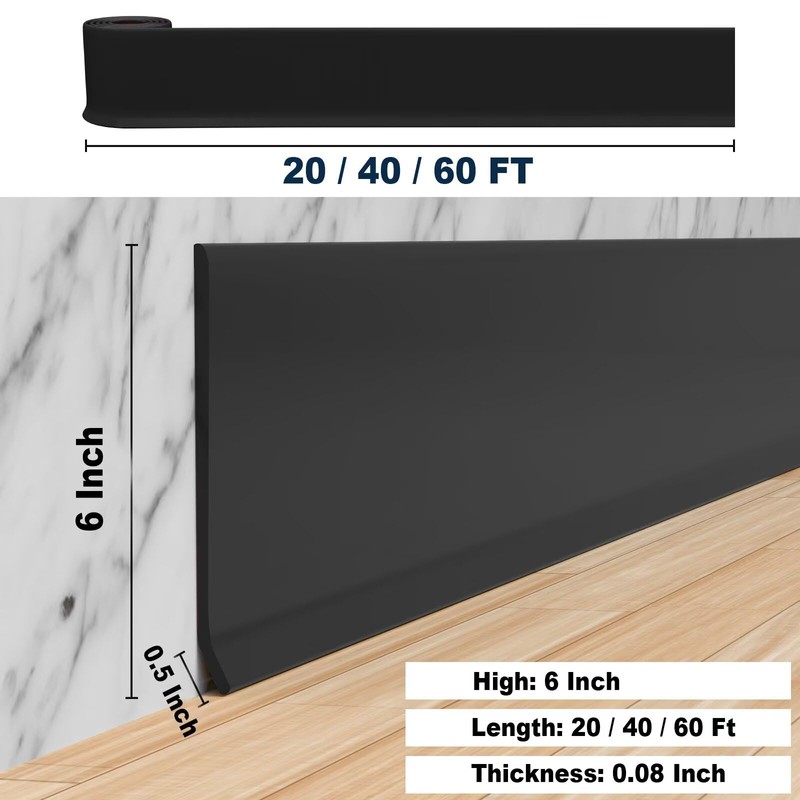 Duzzy Flexible Baseboard Molding Trim, 6 Inch(W) x 40 Feet(L)