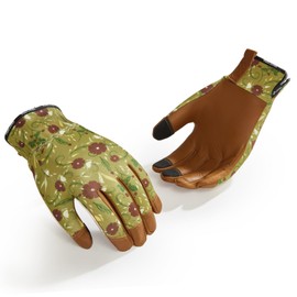VGO Women Gardening Gloves Premium Goat Leather Touchscreen Fingertips,Breathable Floral Design Work Gloves,Non-Slip Grip for Pruning,Landscaping,DIY&Outdoor Activities (GA7476-FM,Light Green,M,1pair)
