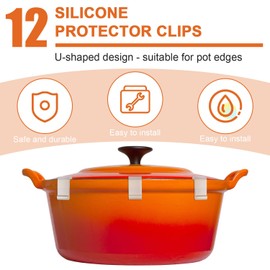 12pcs Dutch Oven Lid Protector Clips, Silicone Cookware Protector Clips Plastic Pan Protective Clips Pot Bumpers Lifter Accessories for Storage Stacking & Display Dutch Oven Pots (Clear)