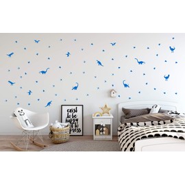 StickerDeen | Dinosaurs Vinyl Decal Wall Sticker Mural - Kids Children Boys Girls Teenager Teens Bedroom, Room Ideas Home Decor (Pack of 65) (Blue)