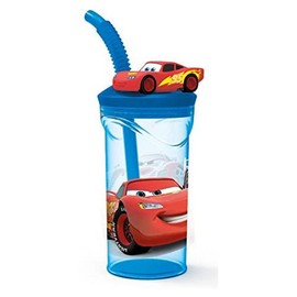 p:os Cars 35871026 Drinking Cup for Children with Integrated Straw, Lid and 3D Figure, Drinking Vessel with Approx. 360 ml Capacity, Ideal for Cold Drinks