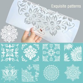9 Pack Large Reusable Stencil Mandala Stencil Laser Cut Painting Template for Wood Wall Floor Tile Fabric Crafts Furniture Stencils Painting(12x12 Inch)