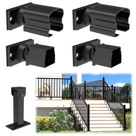 Egadis 4 Pack Aluminum Adjustable Railing Bracket with Stair Foot, Deck Railing Bracket Connector, Black Textured Powder-Coat Finish Railing System(Universal Brackets)