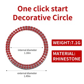 1 pcs Car Bling Crystal Rhinestone Engine Start Ring Decal,Key Ignition Knob Bling Ring, Bling Car Interior Accessory for Women, Universal for Vehicle (Red)