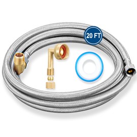 Dishwasher Installation Kit - 20 FT Premium Stainless Steel Braided Dishwasher Hose kit,Food Grade PEX Inner Tube Dishwasher Water Supply Line with 3/8""x3/8""MIP Elbow,3/8""x 3/4"" FHT Elbow, Silver
