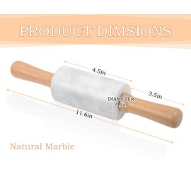 Marble Rolling Pin,Dough Roller 11.6 inch,Non-Stick Pizza Roller,No Rust,Women's Kitchen Tool,Just The Right Weight for Pizza,Pasta,Pies,Pastries,Cookies,Fudge(White)