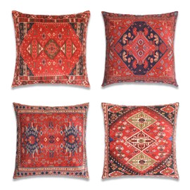 VANJOROY Cushion Covers,4 Pack 45x45cm Velvet Bohemian Decorative Throw Pillow Cases Cover for Sofa Couch Livingroom Bedroom Invisible Zipper. (Boho A)