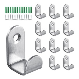 YHTCC 12PCS Silver Wall Mounted Coat Hooks – Heavy Duty Metal Hook with Screws and Green Wall Plugs for Hanging Robes, Towels, Keys, Hats – Rustproof Hooks for Bathroom, Door, Kitchen