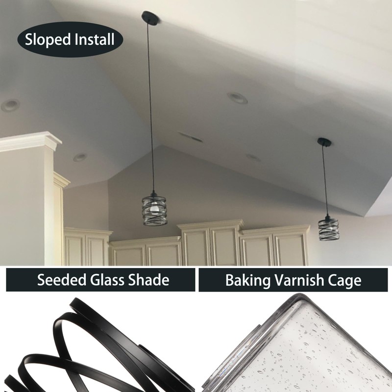 3 PACK Black Pendant Lights Kitchen Island, Small Kitchen Pendant