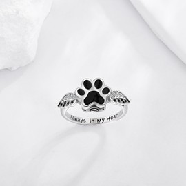 AXOMY Pet Urn Ring for Ashes 925 Sterling Silver Dog Angel Wings Memorial Keepsake Cremation Jewelry Gifts for Dog Lovers Women (7)