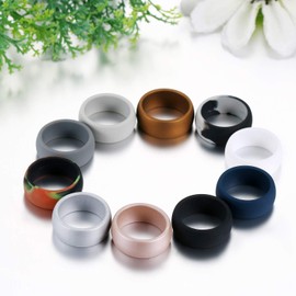 JewelryWe Mens Pack of 10 Silicon Rings Breathable Rubber Wedding Bands Promise Ring Set (Size 7-14)