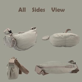 Crossbody Bag with Coin Purse Hobo Sling Crescent Bag Women Men Trendy Small Nylon Shoulder Bag Purse Adjustable Strap (Kakhi)