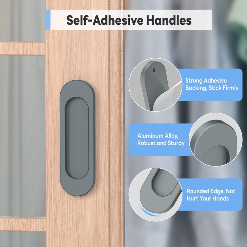 YogePote 2 Pack Self Stick Sliding Door Handles, Aluminum Alloy