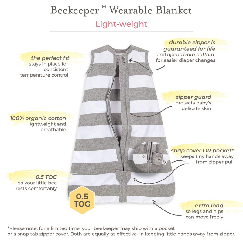 Burt's Bees Baby Baby Beekeeper Wearable Blanket, 100% Organic Cotton,