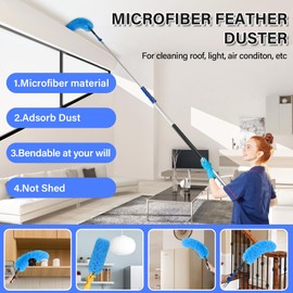 SHINMING 30 Foot High Reach Cleaning Kit with 6-24FT Telescoping Pole - High Ceiling Dusting and Window Cleaning Kit, Cobweb Duster, Window Washer & Squeegee, Fan Duster and Feather Duster