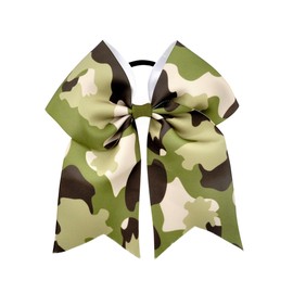 Camo Cheer Bow 7" Cheer Bows Camouflage Ponytail Hair Ties Ponytail Holder Ribbon Accessories.(FQ4) (Camouflage A)