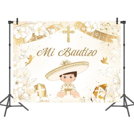 Withu Gold Mi Bautizo Backdrop for Boy Pigeon Holy Bible Cross First Communion Photo Shoot Kids Religious Christian Ceremony Photography Background Newborn Baby Shower Banner 7x5ft