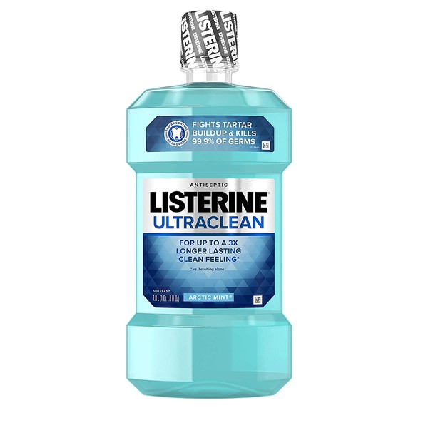 Listerine Ultraclean Oral Care Antiseptic Mouthwash with Everfresh Technology to Help Fight Bad Breath, Gingivitis, Plaque and Tartar, Arctic Mint, 1 l