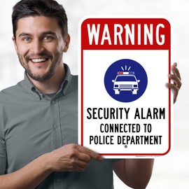 Warning Connected To Police Department Sign, 12x18 Inches, Rust Free .063 Aluminum, Fade Resistant, Made in USA by My Sign Center