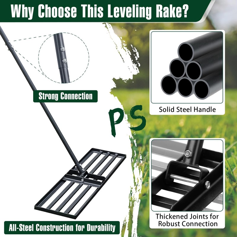 Jardineer Lawn Leveling Rake 36 Inches with 72 Inches Long