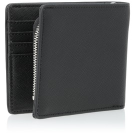 ADLI-01 Men's Bifold Wallet, L-Shaped Zipper, Coin Purse, Compact, Lightweight, Synthetic Leather, Solid Color, Black