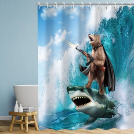 RosieLily Funny Kids Shower Curtain Set, Bear & Cool Designs, Wild Bathroom Decor, 72"x84"