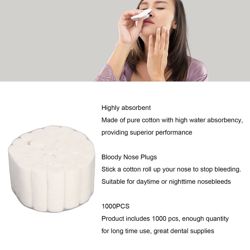 1000Pcs Dental Cotton Rolls High Absorbent Comfortable Nose Bleed Plugs