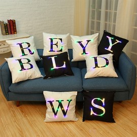 ZUODU Creative LED Colorful Flashing Velvet Letter Cushion Cover Pillow Cover Bar Use Party Use Festival Use Gift Use18”x18” or 45cm x 45cm 1pc (D-black)