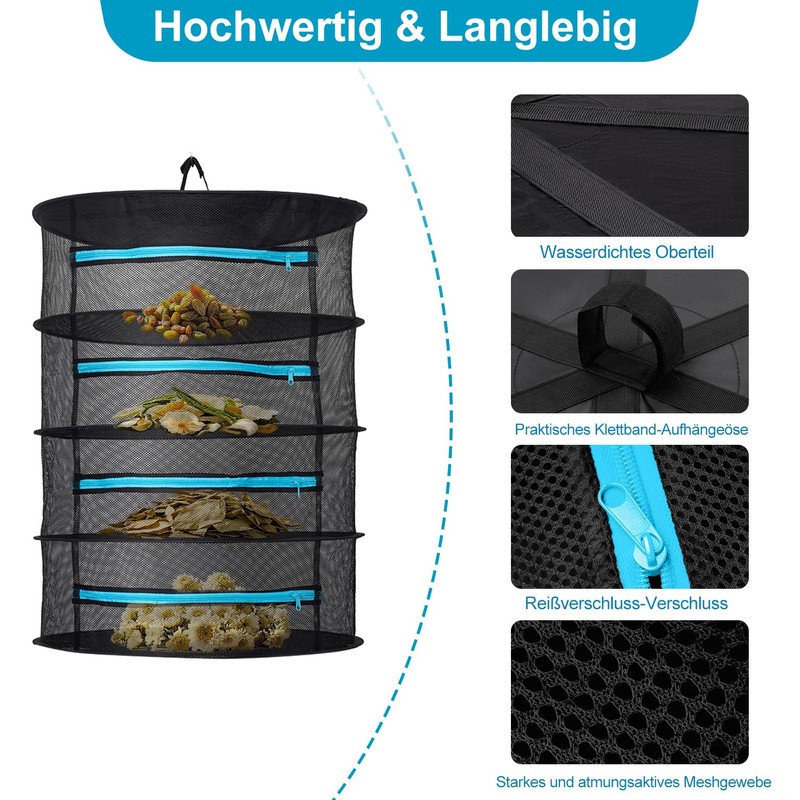 chefeggukk 4-Schicht-Kräuter-Trockengestell Pflanze hängend Mesh trocknen Netz zusammenklappbar Pflanze trocknen