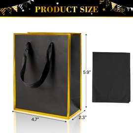 ysmile Small Gift Bag Bulk with Tissue Paper, Metallic Mini Paper Bag with Handle 6" - Black