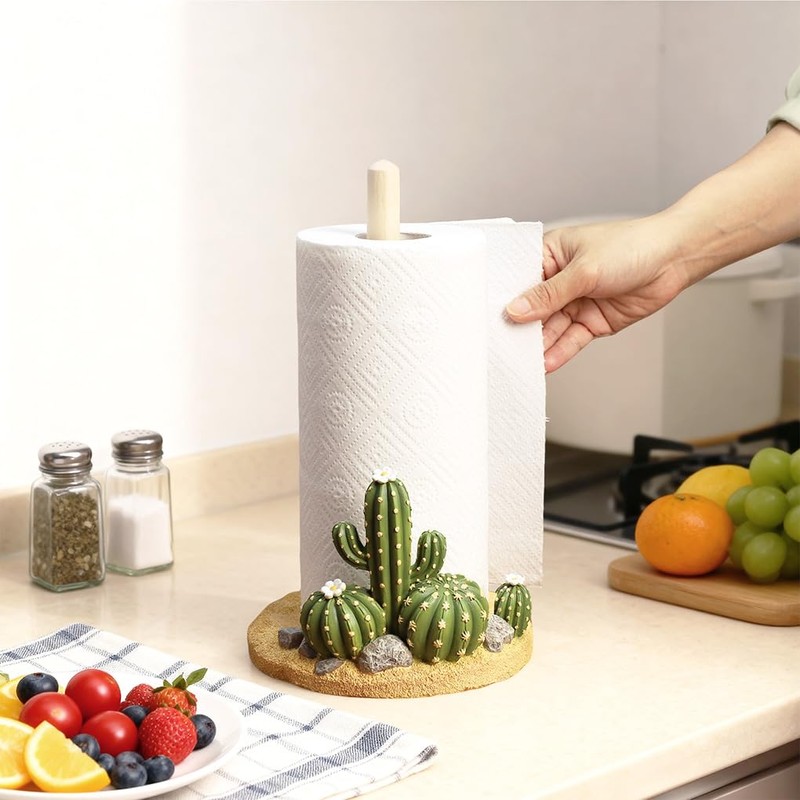 WAIT FLY Cactus Pattern Paper Towel Holder Stand Resin Tissue