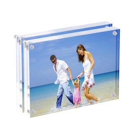 Marcos de fotos acrílicos, paquete de 2, marco magnético de doble cara de 6 x 8 pulgadas, pantalla de tarjetas postales sin marco de escritorio (Transparente, 4 x 6 pulgadas)