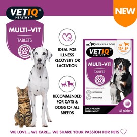 VETIQ Multi-Vit Tablets support gut, skin, and immune health with 8 vitamins, 4 minerals, and prebiotics—perfect for physical performance, stress, recovery, and lactation. 45 Tablets