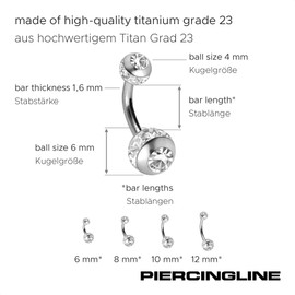 PIERCINGLINE Titanium Mini Belly Button Piercing | 2 Epoxy Rings Balls + Crystals | Banana Banana Bell | Choice of Sizes, Titanium Titanium Epoxy resin