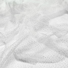 Sewdudely 60" White Tulle Glitter Shiny Silver Sequins Fabric by The Yard for Bridal,Wedding,Party Decoration,Tulle Dress,Costume,Gift Wrapping,DIY Crafts,1 Yard