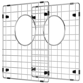 SlimmKISS Sink Rack,Sink Protectors for Kitchen Sink,Stainless Steel Sink Grid for Bottom of Sink,Metal Sink Grate with Strainer,Rear Drain for Double Bowl with Corner Radius,13"X 15",2 Packs