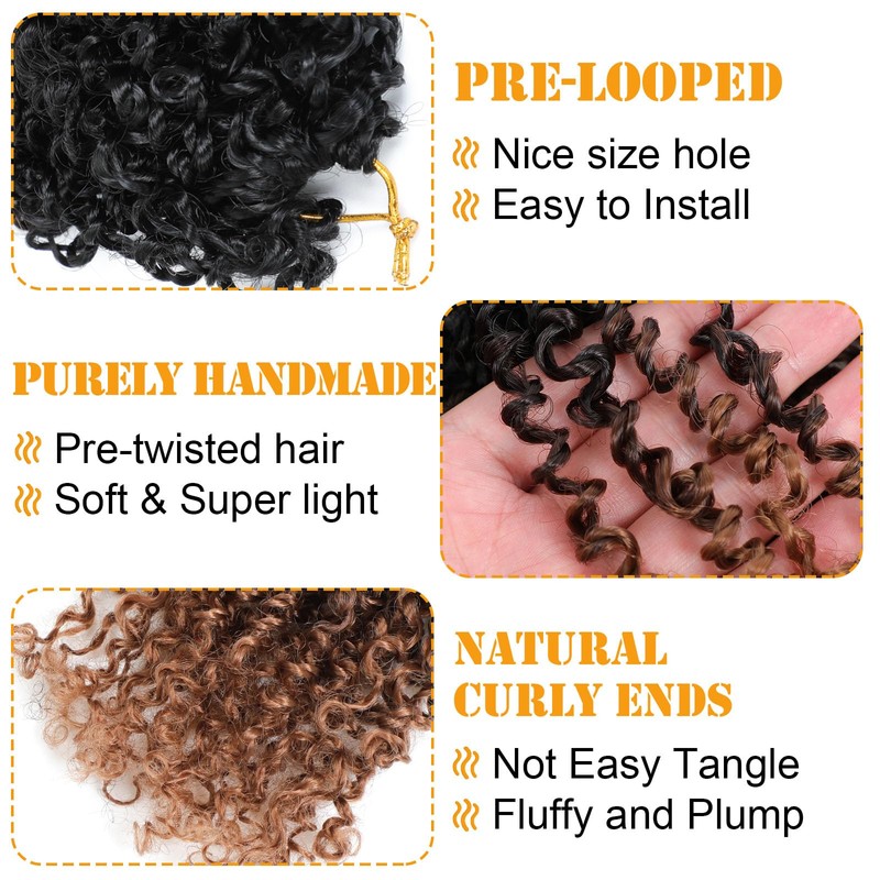 Aksice 10 Inch 8 Packs Yanky Twist Crochet Hair for