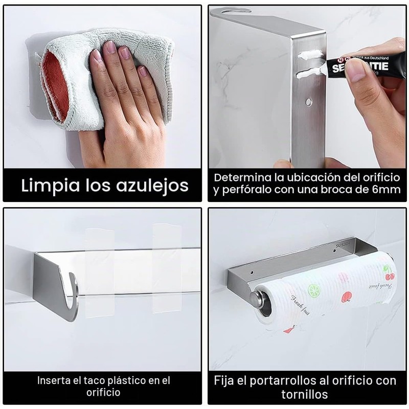 Portarrollos de Cocina de Pared, 28 cm, sin Agujeros, Soporte