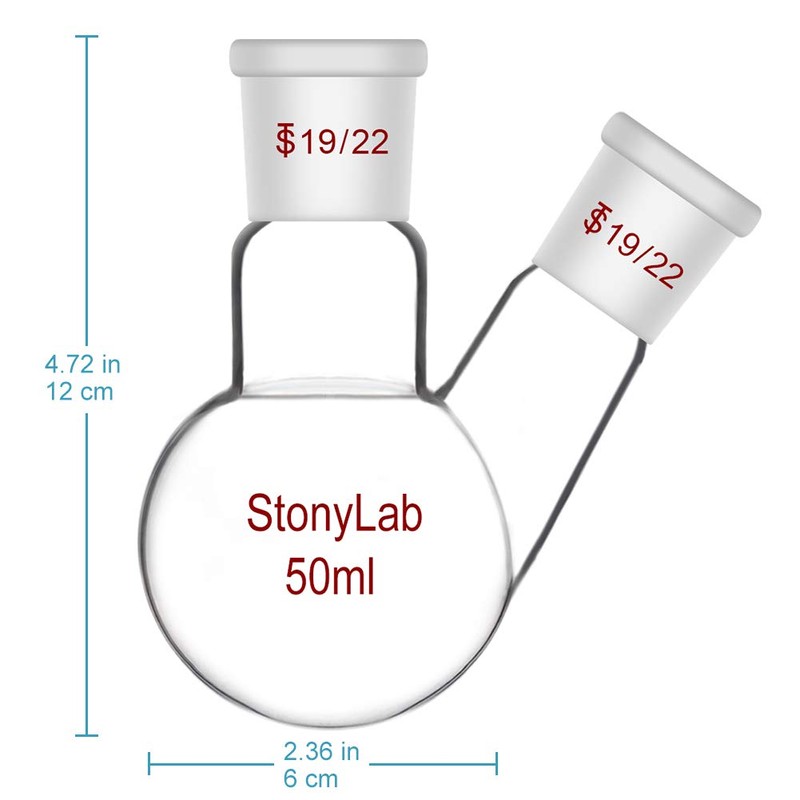 StonyLab Glass 50ml Heavy Wall 2 Neck Round Bottom Flask