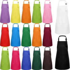 Janmercy 20 Pcs Kids Aprons Set, Children Chef Aprons, Kids Adjustable Aprons for Boys Girls Cooking Baking, L for 7-13 Age (Multicolor)