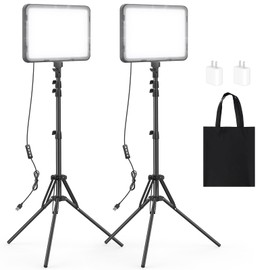 2 Pack LED Video Light Kit with 63'' Tripod Stand, Kmasic 2500-8500K Dimmable Photography Lights,15W Studio Lighting for Video Recording/Collection Portrait/Game Streaming/YouTube Podcast, USB Charger