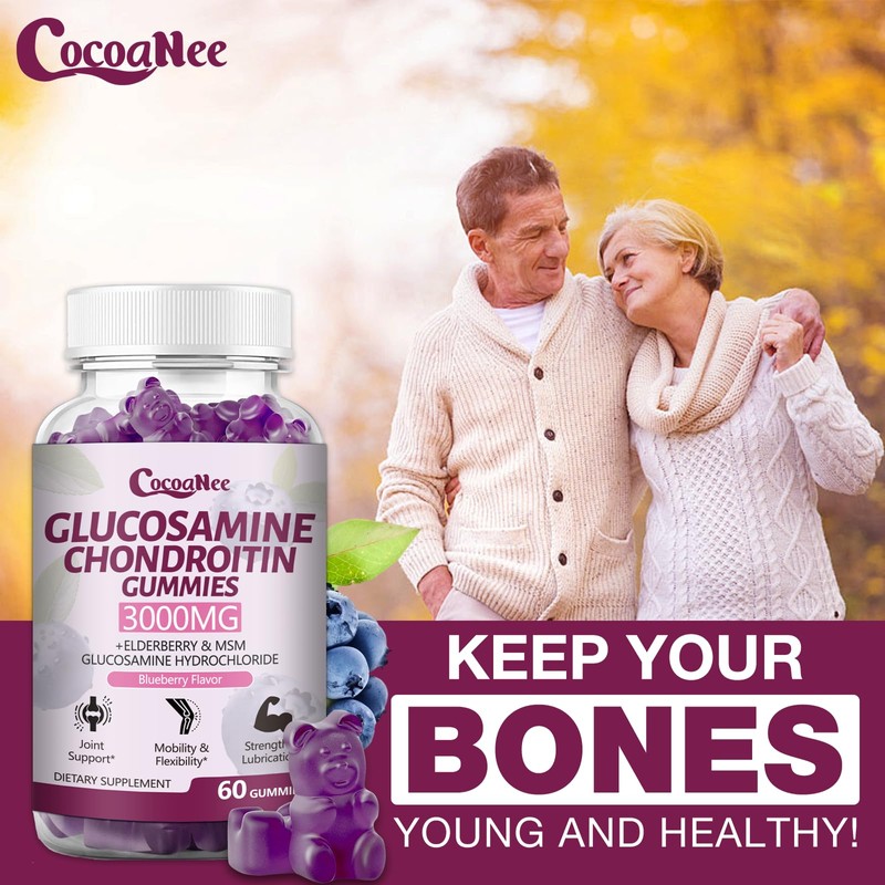 CocoaNee 2 Packs 3000MG Glucosamine Chondroitin Gummies, Extra Strength Joint