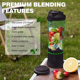 Portable Blender, Shakes and Smoothies Waterproof 20 oz BPA Free Blender Cup and a Travel Lid. (Black, 20 oz)