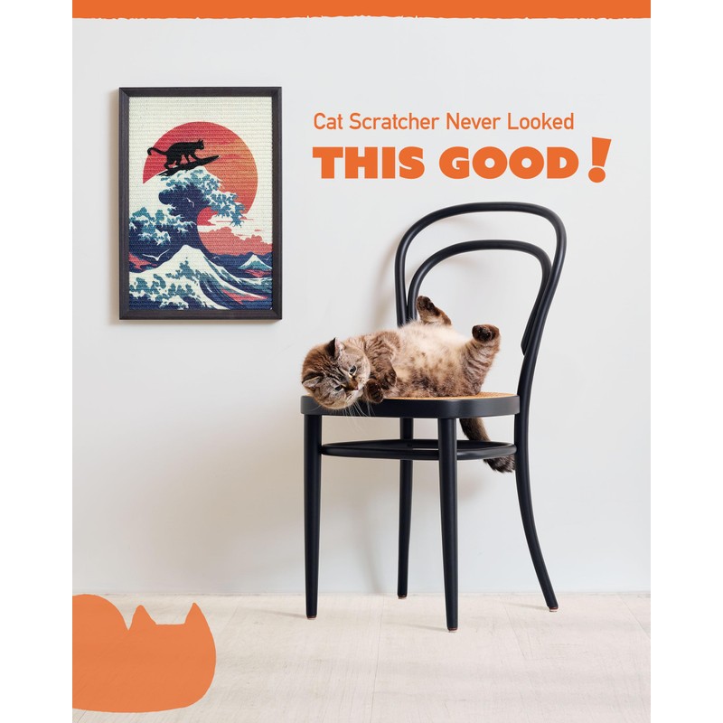 Decorative Wall Art Cat Scratcher for Vertical Scratching, 14"x20" Framed