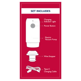 HIC Kitchen Bar Electric Wine Preserver and Stopper Set, Includes Vacuum Pump, Reusable Bottle Stopper, and USB-C Charging Cord