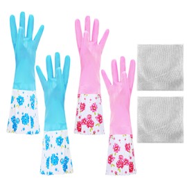 ZBHDEYG 2 Pairs Cleaning Gloves, 2 Rags, Dust Removal Gloves, Long Kitchen Cleaning Gloves, Waterproof Cleaning Gloves, Household Cleaning Gloves