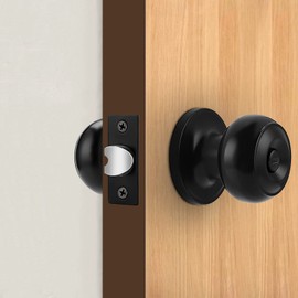 Probrico (1 Pack Matte Black Privacy Door Knobs Keyless Interior Locks for Bedroom or Bathroom, Modern Flat Ball Keyless Bath/Bed Door Handles