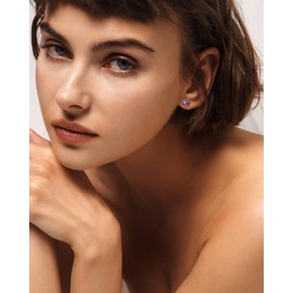 Birthstone Flat Back Stud Earrings for Women, 925 Sterling Silver Flatback Earring for Poke-Free Sleep White Gold Hypoallergenic Screw Back Jewelry Birthday Gift for Wife Girlfriend Christmas