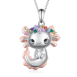 Axolotl Necklace 925 Sterling Silver Cute Axolotl Pendant with Colored Zircon Axolotl Jewelry Birthday Gifts for Women