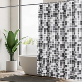 GERUIKE Shower Curtain, 180 x 180 cm, Waterproof, Textile Shower Curtain, Washable with 12 Shower Curtain Rings, Polyester Shower Curtain with Weight Bottom, Black, White, Grey Mosaic Shower Curtain,